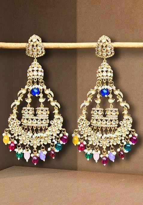 Gold Gold Plated Stone Studded Contemporary Chandbalis Earrings