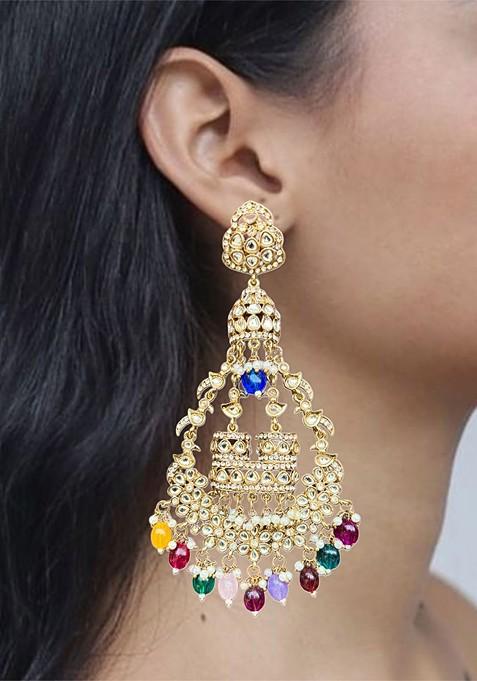 Gold Gold Plated Stone Studded Contemporary Chandbalis Earrings