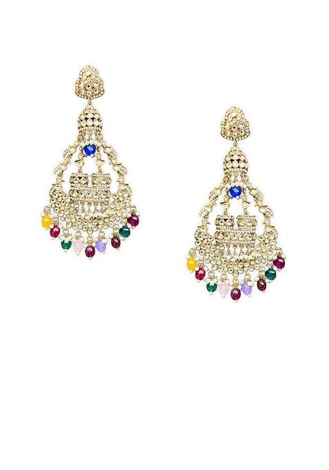 Gold Gold Plated Stone Studded Contemporary Chandbalis Earrings