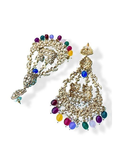 Gold Gold Plated Stone Studded Contemporary Chandbalis Earrings