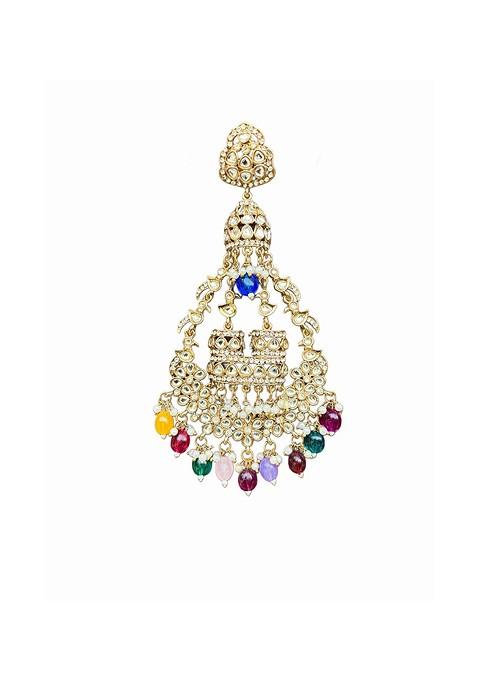 Gold Gold Plated Stone Studded Contemporary Chandbalis Earrings