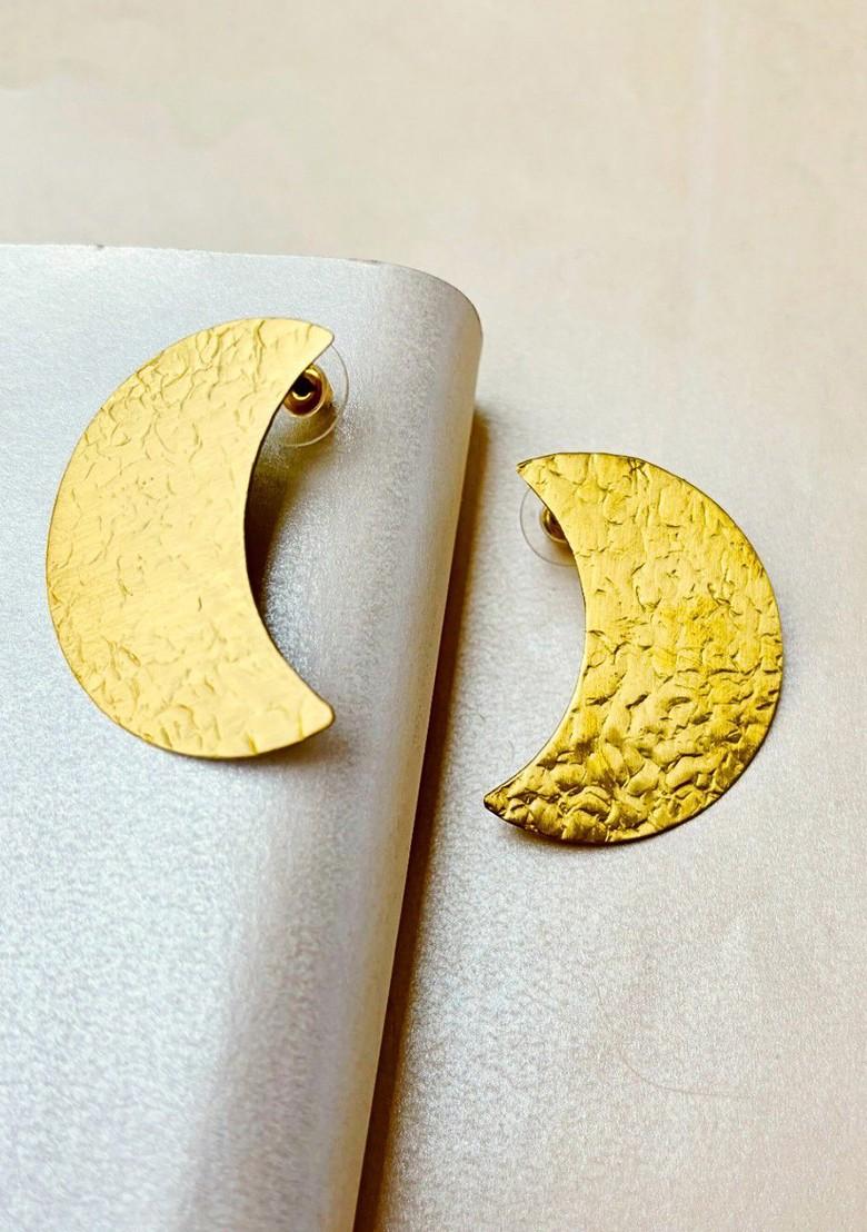 Gold Crescent Shaped Studs Earrings - Indya