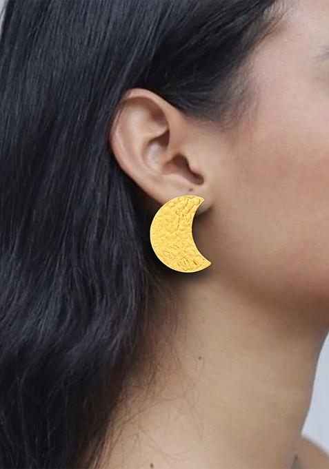Gold Crescent Shaped Studs Earrings