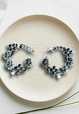 Silver Circular Half Hoop Earrings