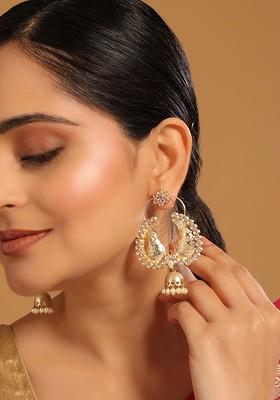 22K Gold Plated White Stone Studded Contemporary Mini Jhumki Dangler Earrings