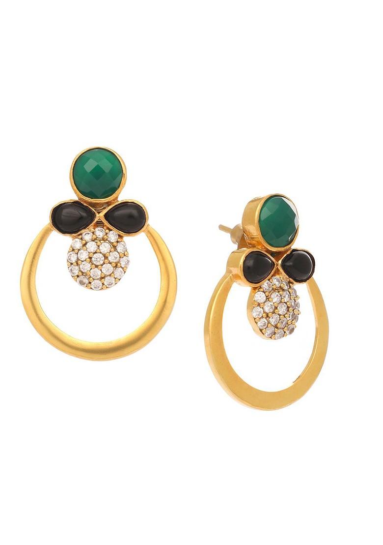 22K Gold Plated Cubic Zirconia Studded Contemporary Stone Earrings - Indya