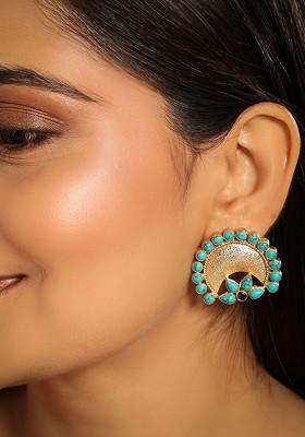 22K Gold Plated Turquoise Studded Contemporary Shaped Studs