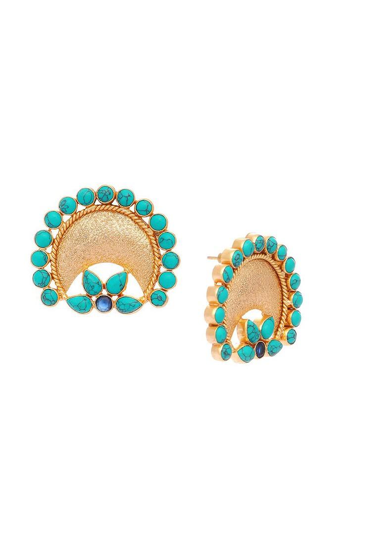 22K Gold Plated Turquoise Studded Contemporary Shaped Studs - Indya