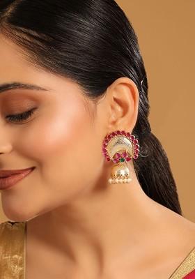 22K Gold Plated Ruby And Pearl Studded Dome Shaped Jhumkas