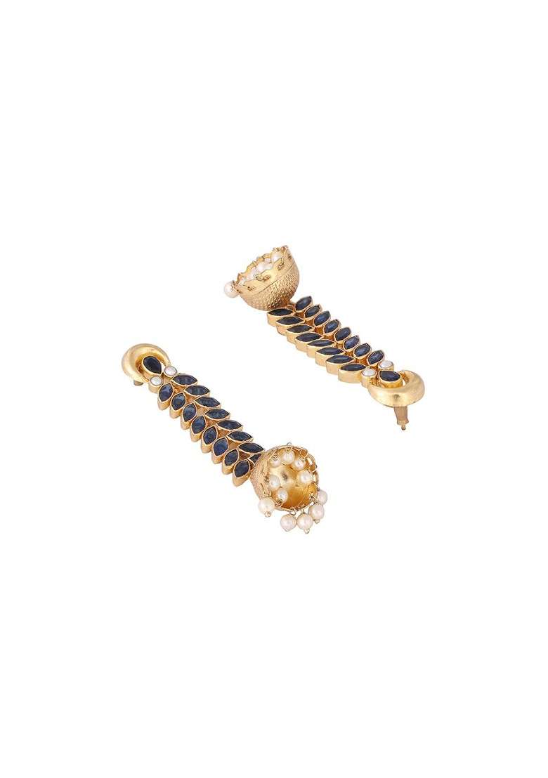 22K Gold Plated Blue Onyx And Pearl Studded Dome Shaped Jhumkas - Indya