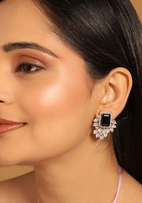 22K Gold Plated Onyx Studded Contemporary Shaped Studs