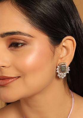 22K Gold Plated Labradorite Stone Contemporary Shaped Stud Earrings