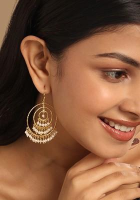 18K Gold Plated Pearl Beaded Circular Ring Earrings