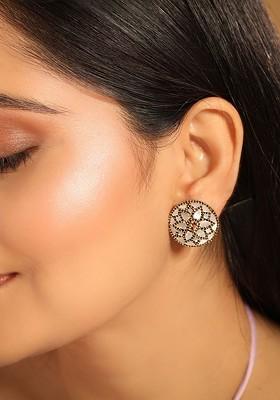 22K Gold Plated Mother Of Pearls And Stone Studded Contemporary Floral Shaped Studs