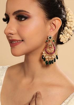 22K Gold Plated Kundan Studded Contemporary Drop Earrings