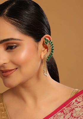 22K Gold Plated Faux Emerald Studded Contemporary Ear Cuff Earrings