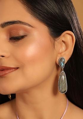 22K Gold Plated Labradorite Stone Contemporary Drop Earrings