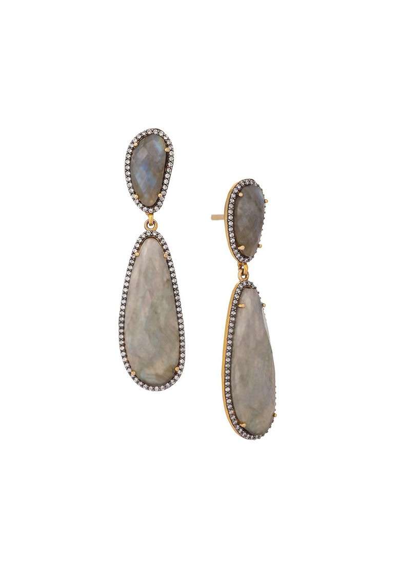 22K Gold Plated Labradorite Stone Contemporary Drop Earrings - Indya