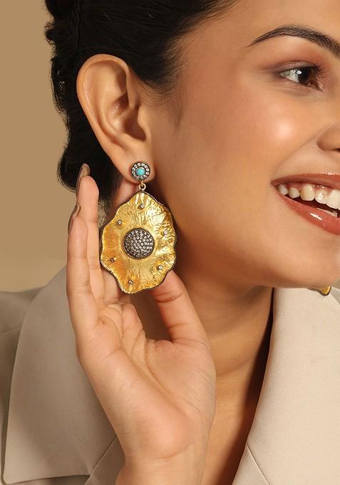 18K Gold Plated American Diamond Studded Anti Tarnish Contemporary Dangler Earrings