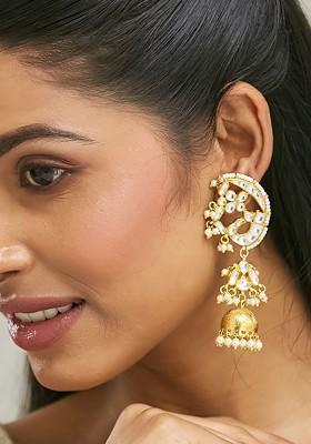 22K Gold Plated Elegant Kundan Studded And Pearl Drops Mini Jhumki Dangler Earrings