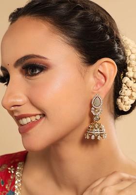 22K Gold Plated Cubic Zirconia Studded Dome Shaped Jhumkas