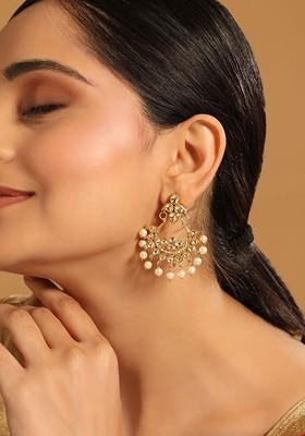 22K Gold Plated Kundan Studded Contemporary Shaped Chandbalis