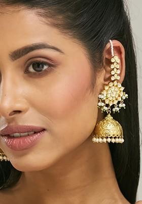 22K Gold Plated Floral Jhumki Kundan Studded Kanauti Earrings