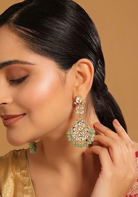 22K Gold Plated Kundan Stone Studded Contemporary Shaped Chandbalis