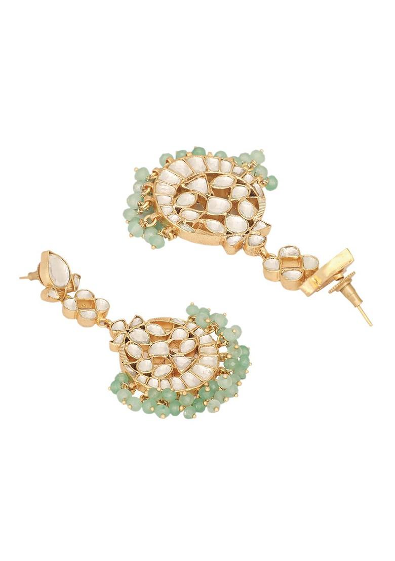 22K Gold Plated Kundan Stone Studded Contemporary Shaped Chandbalis