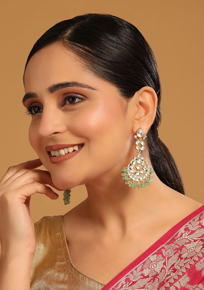 22K Gold Plated Kundan Stone Studded Contemporary Shaped Chandbalis