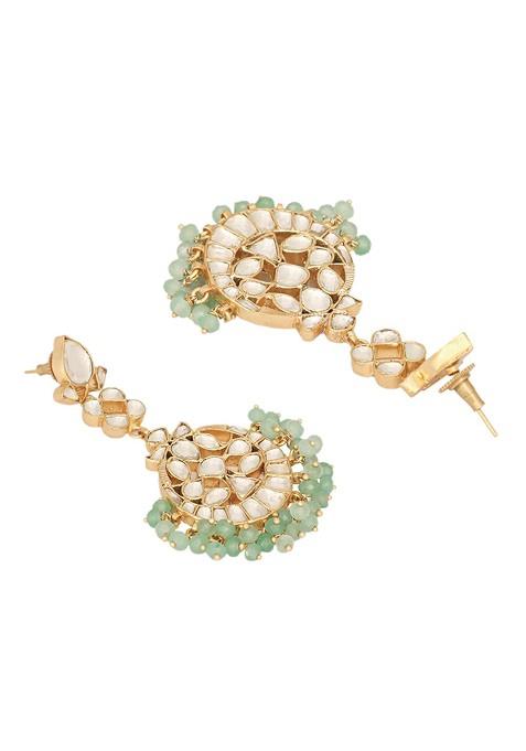 22K Gold Plated Kundan Stone Studded Contemporary Shaped Chandbalis