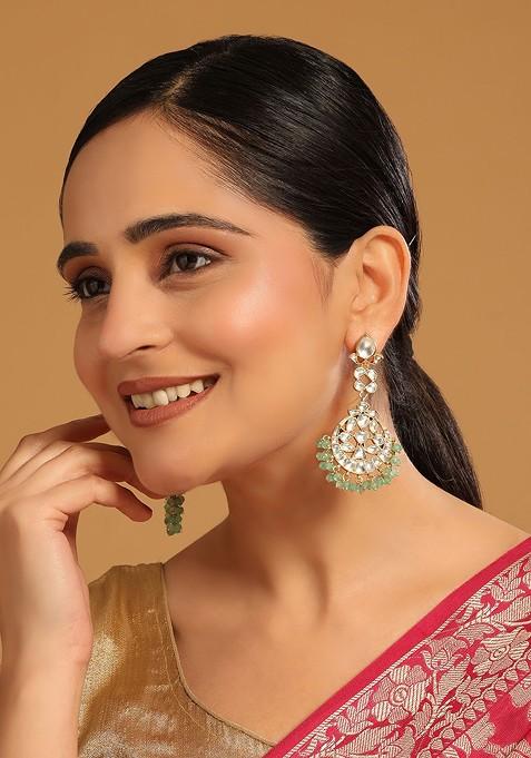 22K Gold Plated Kundan Stone Studded Contemporary Shaped Chandbalis