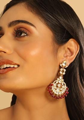 22K Gold Plated Kundan Studded And Beaded Contemporary Chandbalis