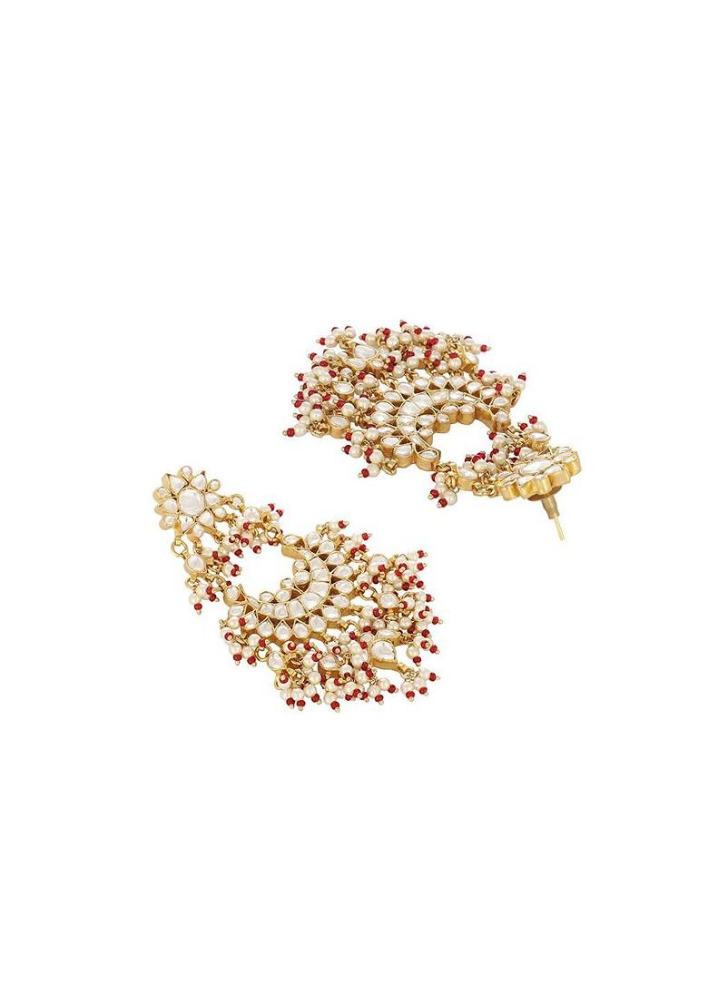 22K Gold Plated Pearls Beaded Contemporary Drop Earrings - Indya