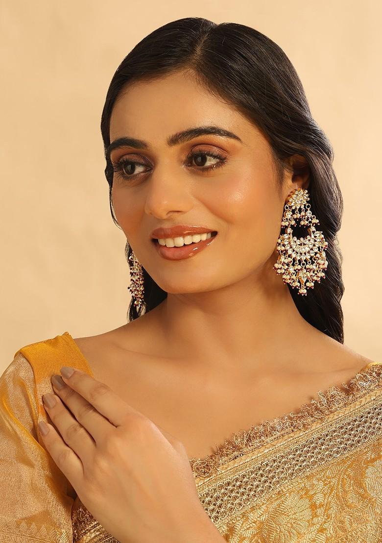 22K Gold Plated Pearls Beaded Contemporary Drop Earrings - Indya