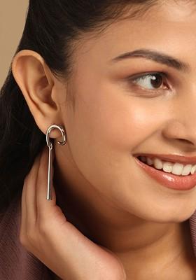 Stainless Steel Rhodium Plated Anti Tarnish Contemporary Drop Earrings