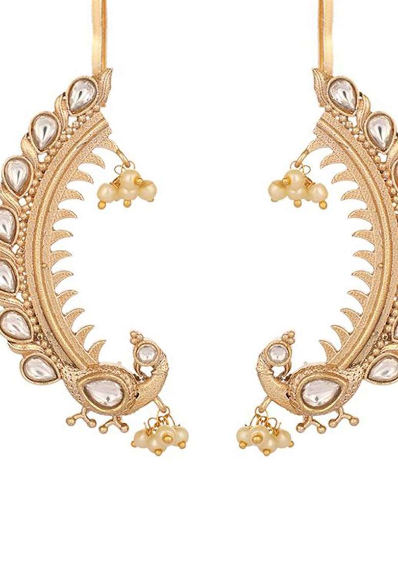 Gold Plated Kundan Studded Contemporary Ear Cuff - Indya