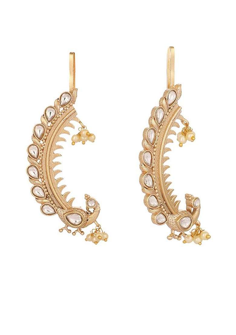 Gold Plated Kundan Studded Contemporary Ear Cuff - Indya
