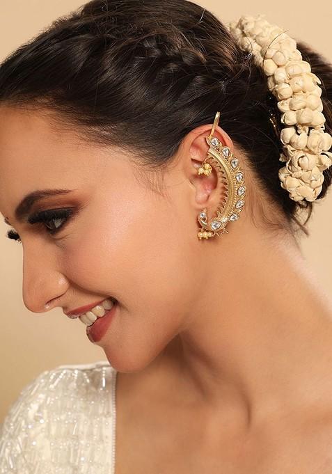 Gold Plated Kundan Studded Contemporary Ear Cuff