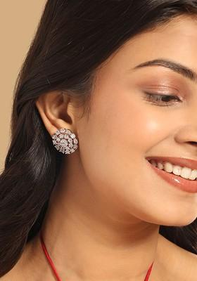 Rhodium Plated Cubic Zirconia Studded Floral Shaped Studs