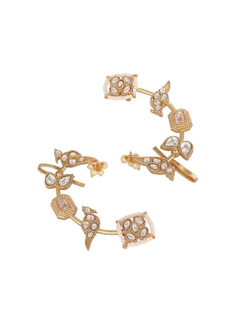 Gold Plated Kundan Studded Contemporary Ear Cuff - Indya