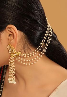22K Gold Plated Pearls Studded Contemporary Shaped Ear Chain