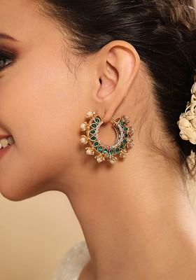 Gold Plated Kundan Studded Circular Shape Hoop Earrings