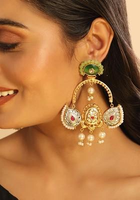 Gold Plated Crystals Studded Contemporary Drop Earrings