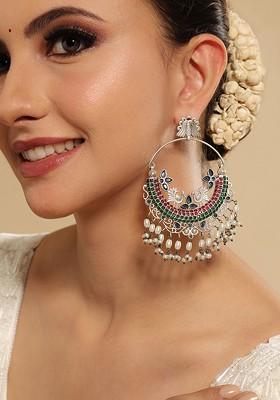 Pearls Beaded Oxidised Circular Shape Drop Earrings