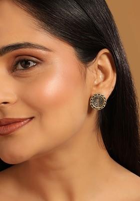 22K Gold Plated Contemporary Round Shaped Enamel Studs