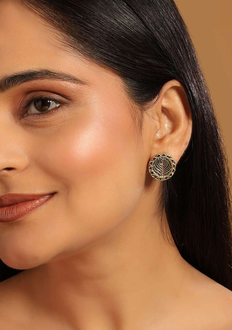 22K Gold Plated Contemporary Round Shaped Enamel Studs - Indya