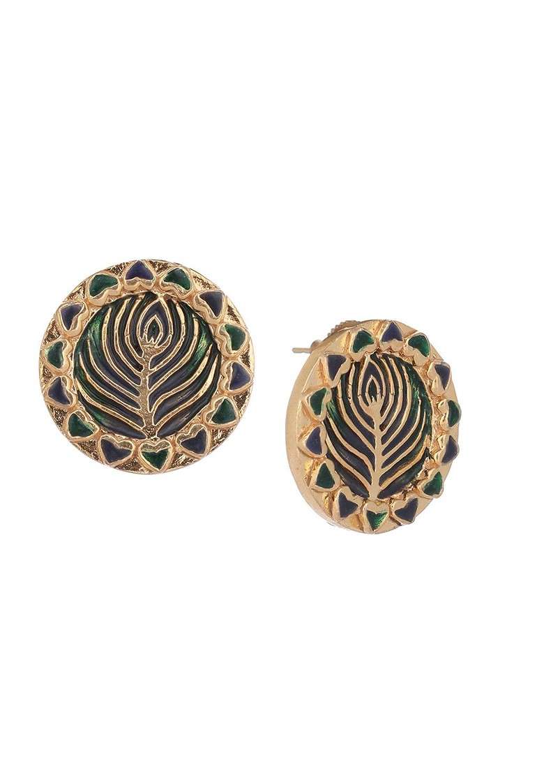 22K Gold Plated Contemporary Round Shaped Enamel Studs - Indya