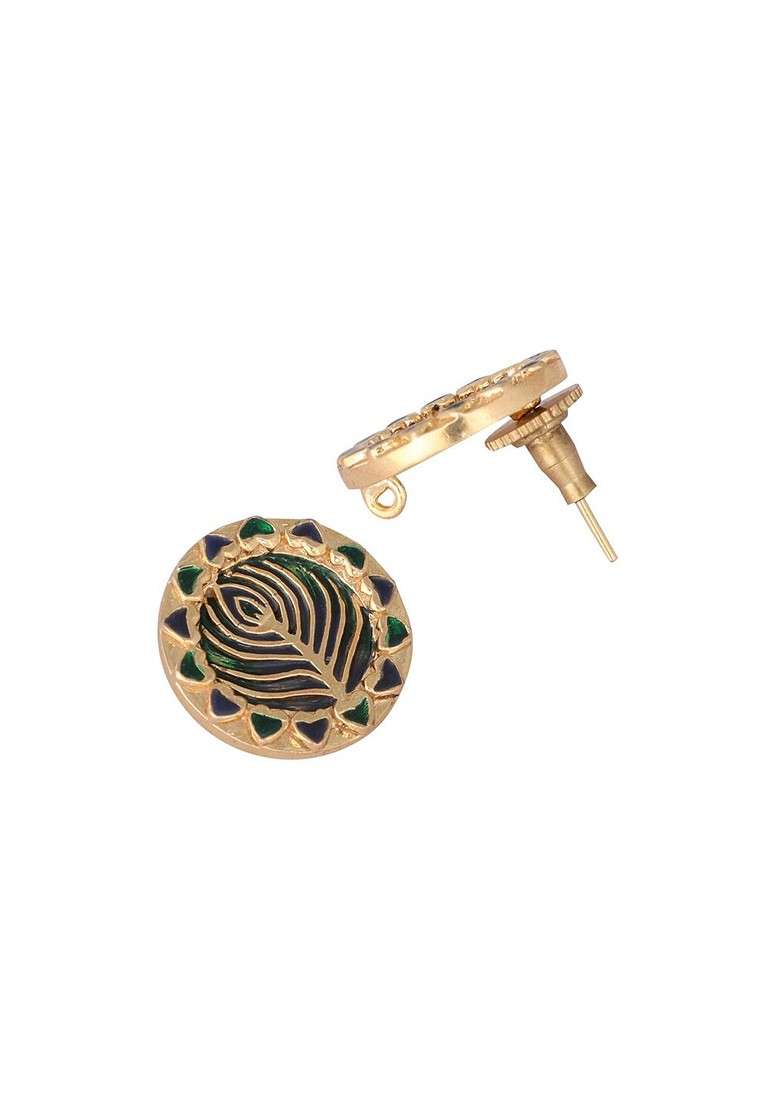 22K Gold Plated Contemporary Round Shaped Enamel Studs - Indya