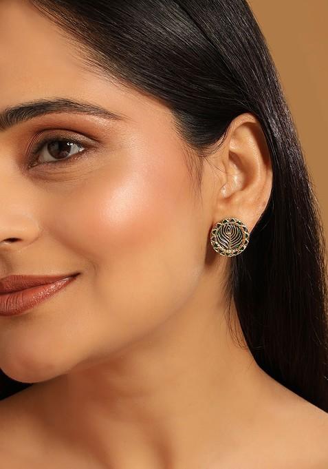 22K Gold Plated Contemporary Round Shaped Enamel Studs